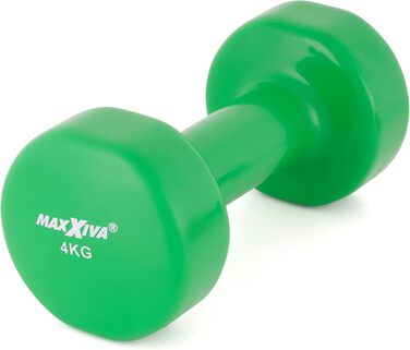 Гантелі MAXXIVA 2x4 кг з вініловим покриттям, стальний стрижень, короткі, для фітнесу, силових тренувань, зелений колір
