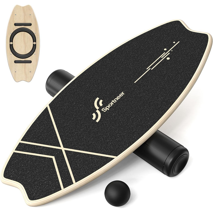 Баланс-борд Sportneer для дорослих – 7-в-1: серфінг, фітнес, реабілітація, координація, з роликом та м'ячем для балансу (жовтий/чорний)