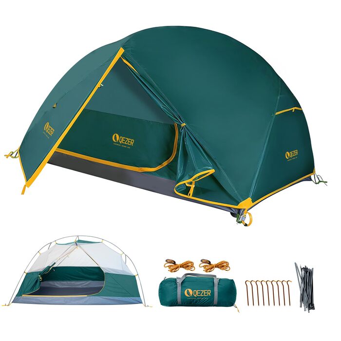 Намет кемпінговий купольний Campingzelt для 1-2 осіб, водонепроникний, вітростійкий, 3-4 сезони, 1.85/2.3 кг, зелений
