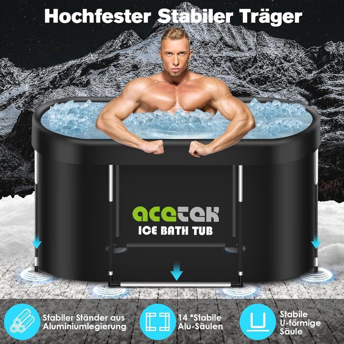 Acetek 380L Велика овальна ванна для крижаних купань, багатошарова портативна ванна для спортсменів 115 см, для відновлення, для вулиці та дому
