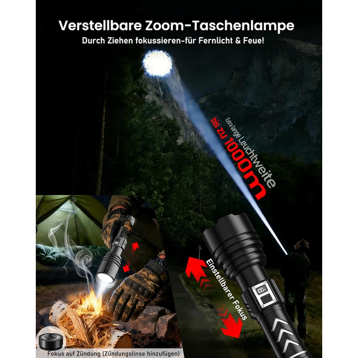 Ліхтарик тактичний Shadowhawk LED 1,000,000 LM, 50W, 1000м, IP67, з LCD-дисплеєм, чорний - для виживання, кемпінгу, активного відпочинку