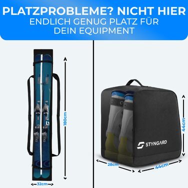 Набір STYNGARD для гірськолижного спорядження: сумка для лиж [180 см] та чохол для лижних черевиків [38 л] - міцний матеріал, якісна фурнітура, модель Courchevel (чорний-білий)