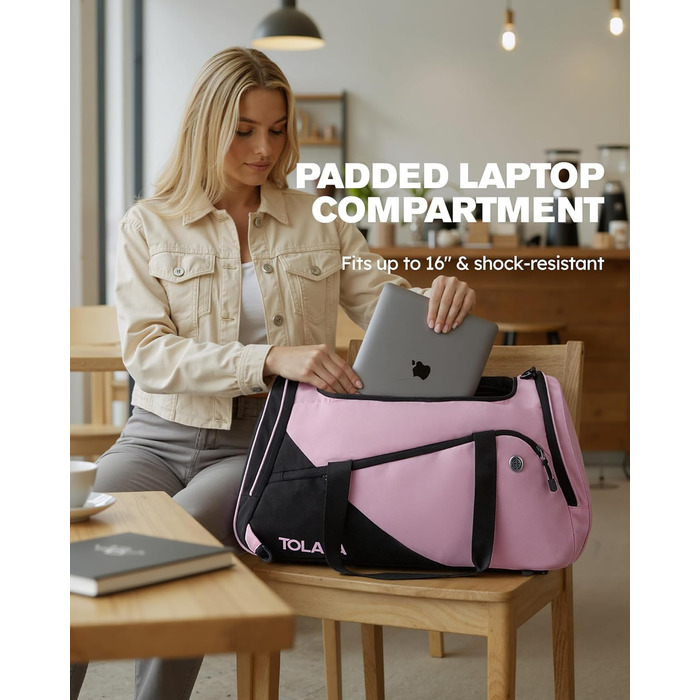 Спортивна сумка Tolaccea для чоловіків та жінок з відділенням для взуття та мокрих речей, рюкзак-дуffel для тренувань, фітнесу, басейну, подорожей (47л, чорно-рожевий)