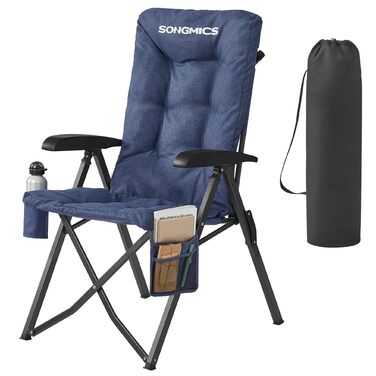 Складний туристичний стілець SONGMICS для відпочинку та риболовлі, з регульованою спинкою, підстаканником та кишенею, блакитний