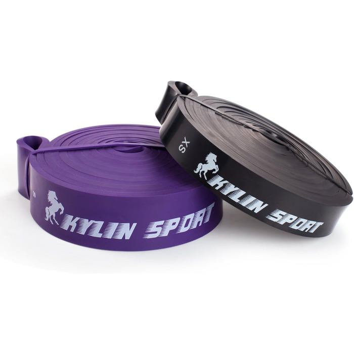 Еластичні фітнес-стрічки KYLIN SPORT для тренувань, йоги, пілатесу та підтягувань, комплект 2 шт. (чорна + фіолетова), підтримка при кросфіті та гімнастиці