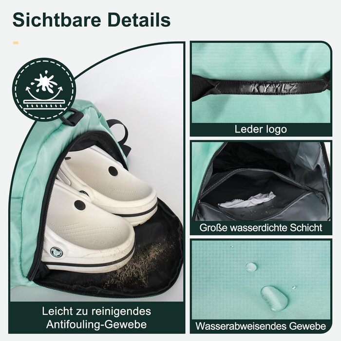 Спортивна сумка для чоловіків та жінок, 30L. Рюкзак з відділенням для взуття та мокрих речей. Ідеально для плавання, спорту, йоги, футболу (зелена, 30L)