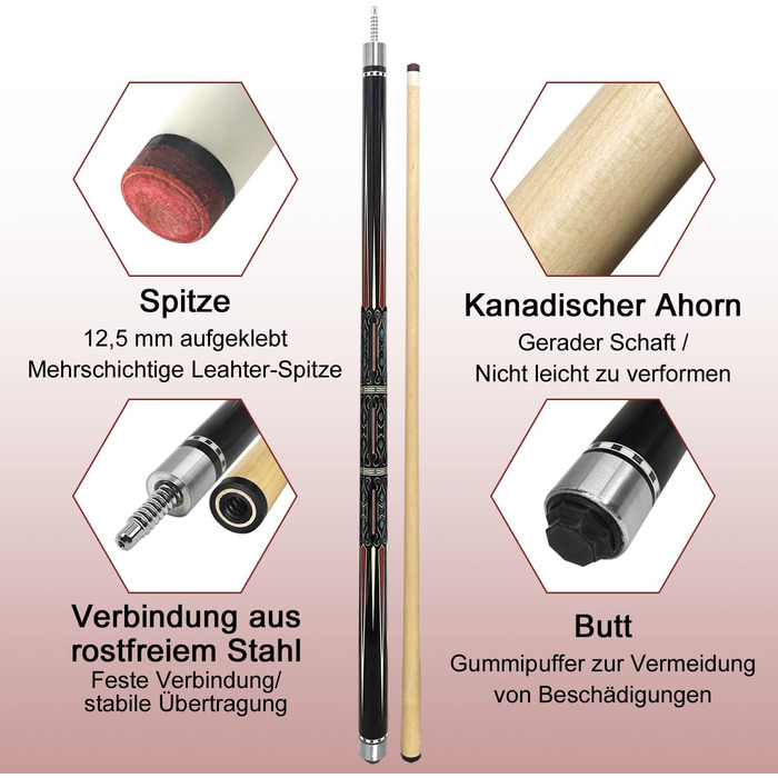 Більярдний кий, 58", наконечник 12.5 мм, LED, для початківців та професіоналів, 20oz, C4816