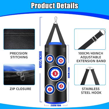 Боксерський мішок наповнений, підвісний комплект, 60 см, для дітей, мікрофібра, шкіра, важкий, для кікбоксингу, фітнесу, ММА, греплінгу, муай-тай