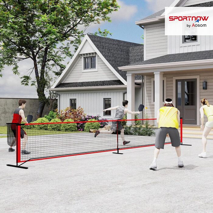 Набір для піклболу SPORTNOW: портативне поле з сіткою, збирач м'ячів, 4 м'ячі, маркер для поля та сумка для перенесення. Підходить для вулиці.