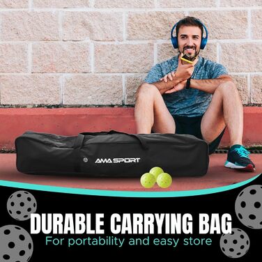 AMA Sport М'яка сітка для піклболу, портативна, регульованого розміру, 6.7 м, для залу та вулиці, стійка до погодних умов, сталеві стійки з порошковим покриттям, сумка 600D, зелена