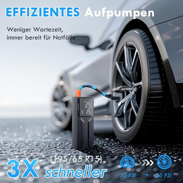 Портативний електричний насос Gerbala 6000mAh, 150PSI з цифровим дисплеєм і LED-ліхтарем для авто, велосипедів, м'ячів