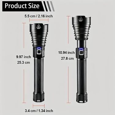 Ліхтар LOOYMNZ LED 100000 Люмен XHP90, Тактичний, USB, IP65, 3 Режими, Водостійкий, для кемпінгу, туризму, надзвичайних ситуацій