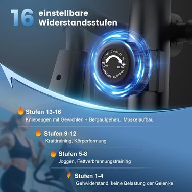 Еліпсоїдний тренажер для дому, ультратихий магнітний тренажер з 16 рівнями опору, 8 кг маховик, 42 см довжина кроку, LCD-монітор, датчик пульсу, максимальна вага користувача 150 кг, чорний колір, LCD монітор (Classic)