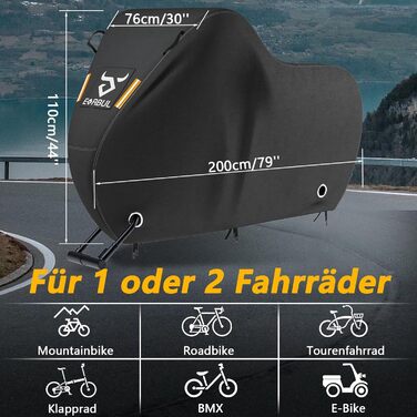 Чохол для велосипеда EVRBUL на 1-2 велосипеда, 210x110x76 см, водовідштовхуючий, з отвором для замка, 420D, захист від дощу, сонця та вітру, для гірського, шосе, електровелосипеда