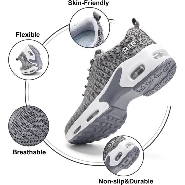 Жіночі кросівки для бігу з підтримкою склепіння стопи, повітряна подушка, комфортні снікерси чорно-білі (39 EU, сірий)