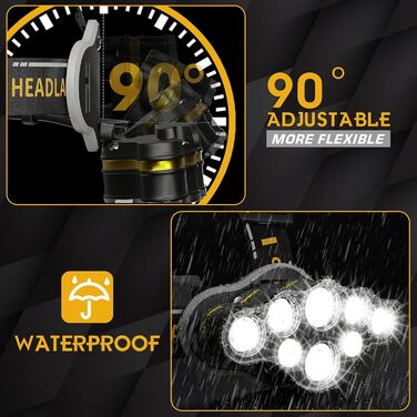 Кепка-ліхтар MLIAIMCE 18000 люмен, 8 режимів, червоне світло, водонепроникна IPX4, для кемпінгу, риболовлі, активного відпочинку, роботи та походів