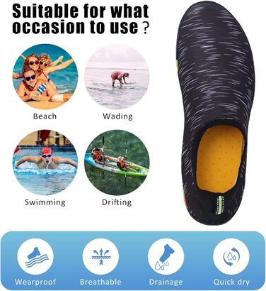 Чоботи для плавання та водних видів спорту для жінок та чоловіків. Нековзкі, швидковисихаючі, розмір 36-45 (39 EU, A Чорний)