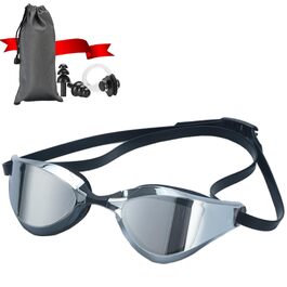 Окуляри для плавання чоловічі/жіночі Anti-Fog, UV-захист, срібно-чорні F3 - Професійні окуляри для дорослих та підлітків
