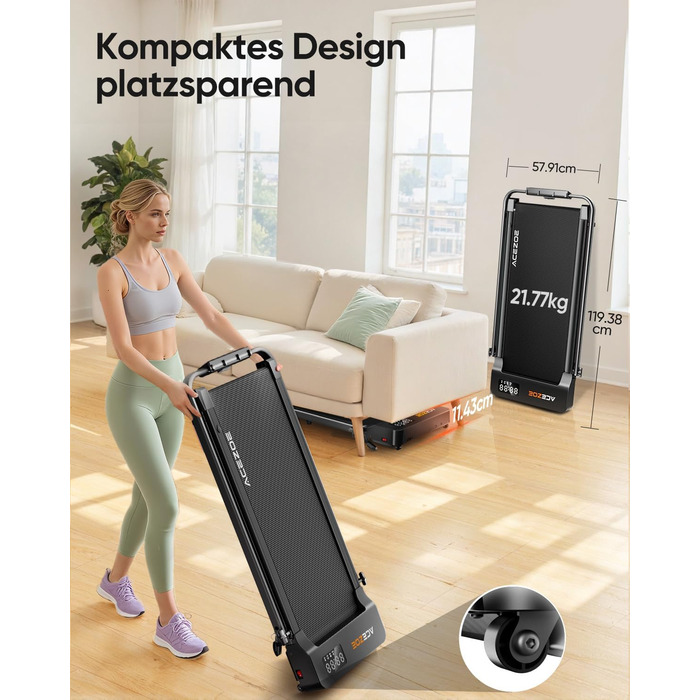 Біговий тренажер 6-в-1 для дому, складаний, з регулюванням нахилу 10% та ручками. Макс. вага 135 кг, LED-дисплей, пульт ДУ та додаток. Без встановлення (Чорний/Помаранчевий)