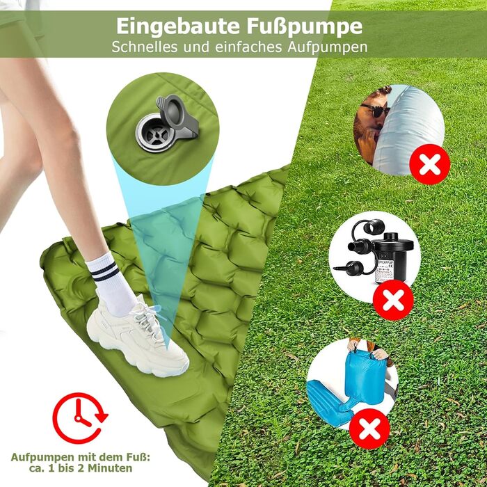 Isomatte Amtake самонадувна, 10 см, для кемпінгу, ультралегка, з насосом, водонепроникна, зелена