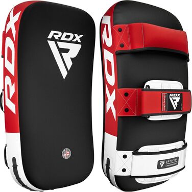 Шлагбафер RDX для бойових мистецтв, вигнутий захист для ударів ногами, кикбоксинг, муай-тай, шкіряне боксерське подушечка RDX, MMA, тайські подушечки, боксерські подушечки (1 шт.), універсальний розмір, червоний