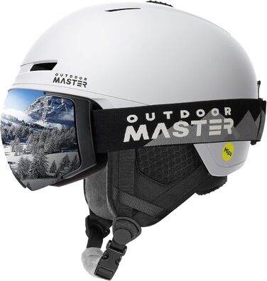 Захисний комплект OutdoorMaster MIPS: лижний шолом і маска PRO, регульований, для сноуборду та гірських лиж, чоловіків, жінок і підлітків, білий, розмір M