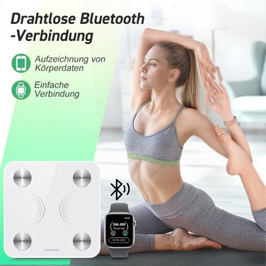 INSMART Розумні ваги для людей з Bluetooth, вимірюванням ІМТ, жиру, пульсу, м'язової маси, води, білка, скелетних м'язів, кісткової маси, BMR