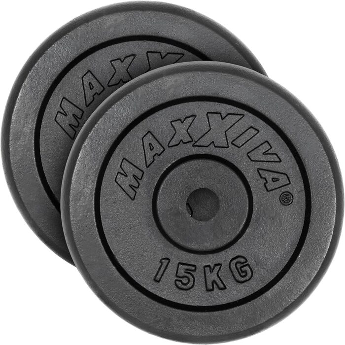 MAXXIVA Диски для штанги 2 шт. по 15 кг, чавунні, чорні, 30 кг для фітнесу, бодібілдингу, силових тренувань