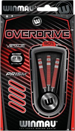 Дротики WINMAU Overdrive із вольфраму, сталевий наконечник, з призмовими крилами та держателями