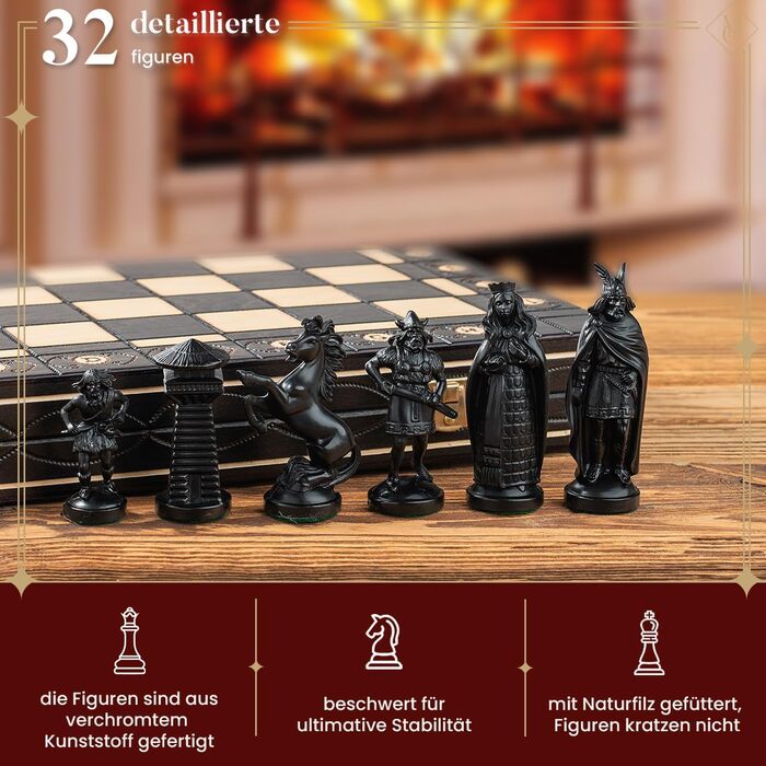 Шахи Master of Chess Black & White Edition, дерев'яна дошка, пластикові фігури, для 2 гравців (Вікінги)