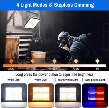 ERAY Сонячний LED прожектор 150W з акумулятором 7800mAh, 336 LED, 4 режими, 2 способи зарядки, портативний ліхтар для кемпінгу, гаража, надзвичайних ситуацій (сірий)