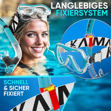 Комплект для снорклінгу Kaimana AquaVision Elite для дорослих з сумкою: маска, трубка, комфортний ремінець (Прозорий/Бірюзовий)