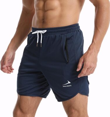 Чоловічі спортивні шорти для бігу та фітнесу з кишенею на блискавці, темно-синій колір / з петлею для рушника