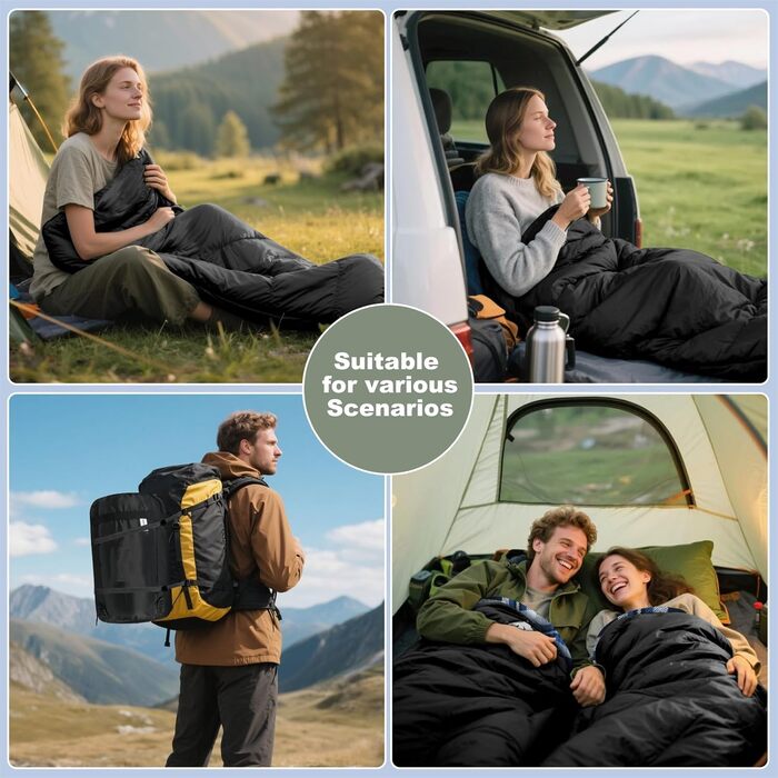 Спальний мішок Baumwoll-Flanell для дорослих, 100% бавовна, для кемпінгу, трекінгу, подорожей з рюкзаком, легкий, 3-4 сезони (зелений/коричневий)