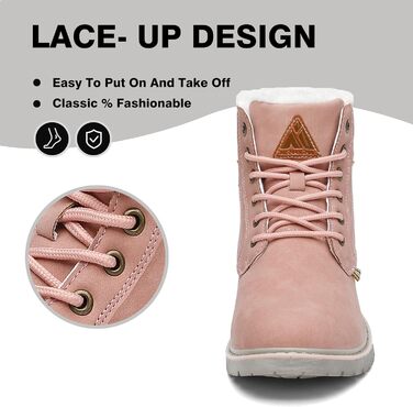 Зимові черевики Mishansha Herren для жінок, теплі, водонепроникні, на шнурівці, рожеві, 38 EU