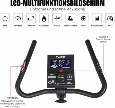 Велотренажер Care Fitness CV-395 для дому, 24 програми, 12 кг маховик, магнітна система, сумісний з Kinomap