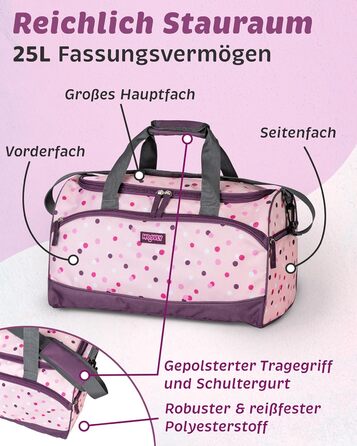 Дитяча спортивна сумка Kinder Sporttasche 25 л для дівчаток - рожево-фіолетовий принт, з відділенням для взуття та мокрих речей, регульований плечовий ремінь