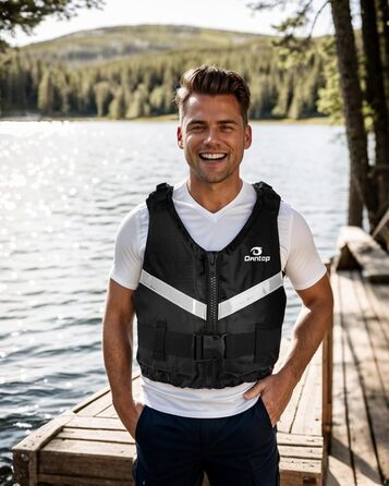 Рятувальний жилет Owntop для дорослих (XL/XXL, 70+ кг) – унісекс, для каякінгу, риболовлі, вітрильного спорту та водних видів спорту, чорний