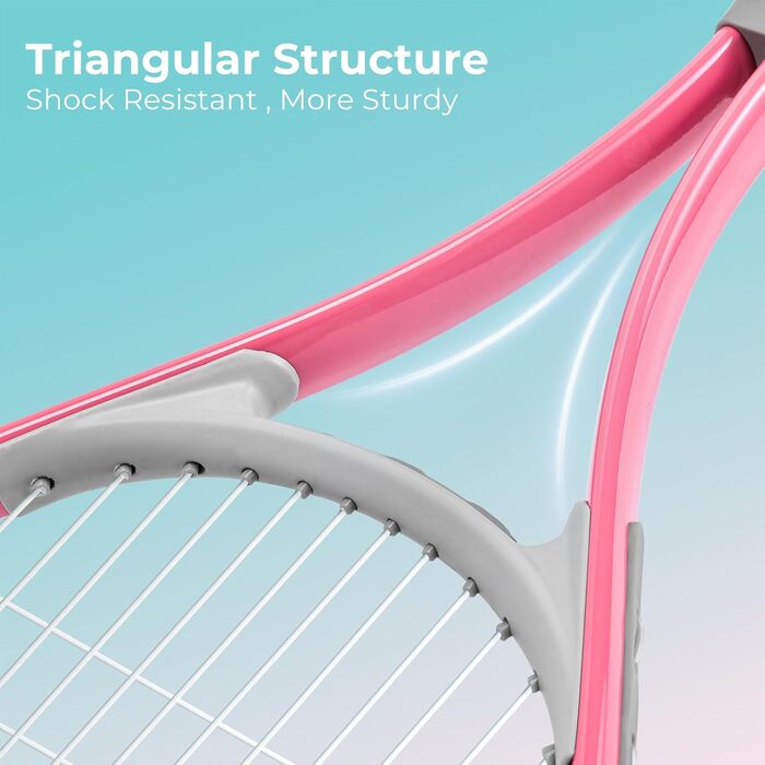 Набір тенісних ракет HIRALIY для дорослих, 68.6 см, 2 ракетки з натягнутою сіткою, 2 овергрипи, 3 м'ячі та сумка, для початківців, рожевий/зелений