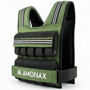 Утяжелитель Amonax 20 кг (зелений) - регульований жилет для фітнесу, силових тренувань та домашніх занять з світловідбиваючими елементами для чоловіків і жінок