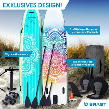 Надувний SUP Board BRASŤ Family | Комплект для сім'ї | XXL | 370x87x15 см, до 210 кг | 7 дизайнів | з аксесуарами (2 сидіння для каяка, 2 петлі для ніг, насос, рюкзак, 2 весла)
