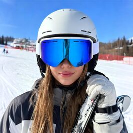 Скі-маска для чоловіків та жінок YH359, сноуборд маска для носіїв окулярів, OTG, захист від запотівання, UV-захист, антиковзаюча стрічка, повне REVO покриття (Білий/Revo Синій - VLT 19%)