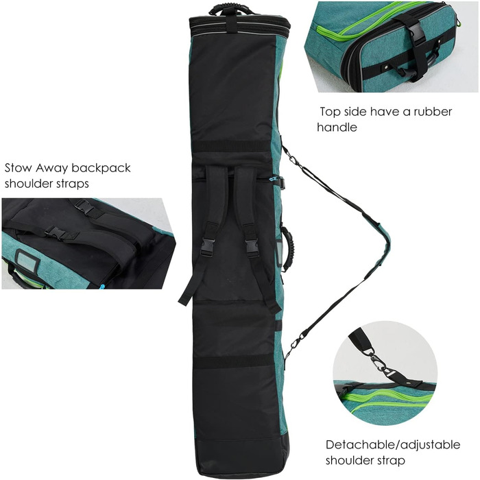 Чохол для сноуборду XCMAN 160/190 см - міцний, для перевезення, підходить для авіаперельотів (зелений)