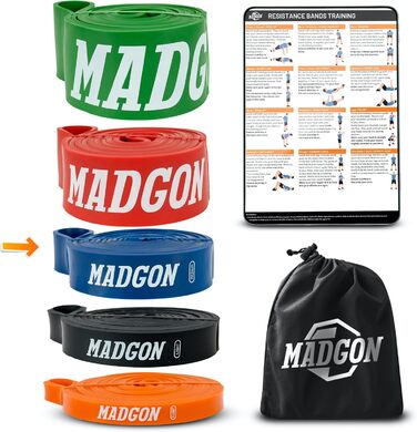 MADGON Стрічки для фітнесу: резистентні стрічки для тренувань. Набір стрічок для всіх груп м'язів, з мішком та PDF-інструкцією.