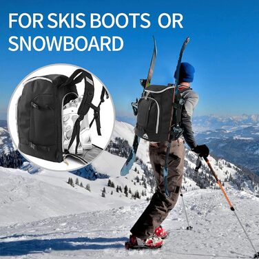Чохол для лижних черевиків, терморюкзак, 50 л, водонепроникний, для сноуборду, подорожей, лижного спорядження, аксесуари (чорний/сірий)