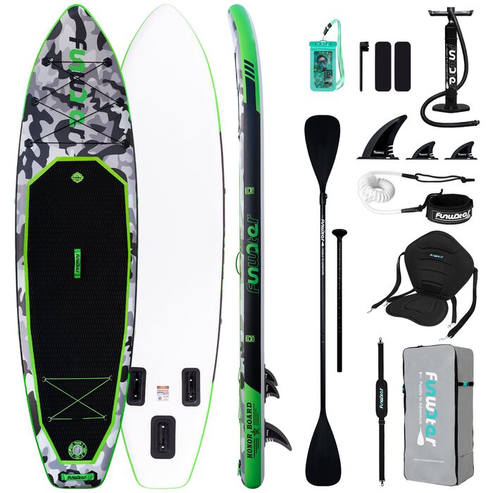 Надувний SUP Борд FunWater 10' Tarnserie: Комплект для веслування, з насосом, веслом та аксесуарами. Підходить для початківців та сімей