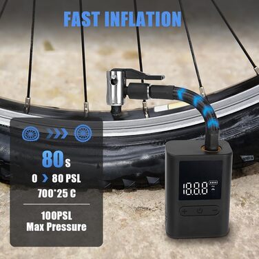 Електрична міні велосипедна помпа Flintronic 100PSI з LCD-манометром, акумулятор 500mAh, USB Type-C зарядка