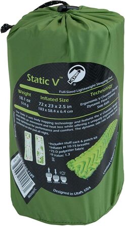 Каремат Klymit Static V (Зелений) - надувний килимок для кемпінгу