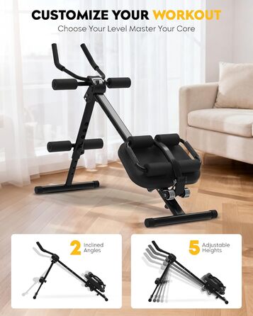 Тренування пресу GuuG: компактний тренажер для дому. Зручний, складаний, для чоловіків та жінок. Чорний колір.