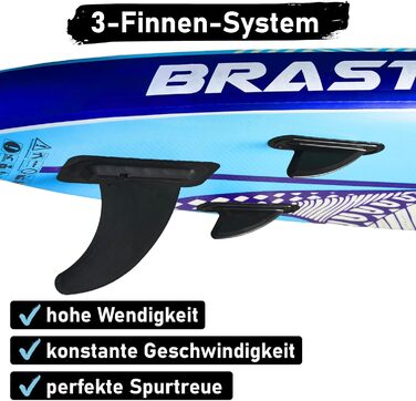 Надувний SUP Board BRAST з LED-підсвіткою | Комплект для станд-ап паддлінгу | 320x81x15см | 4 дизайни | LED-підсвічування (10 кольорів) | 5 років гарантії | 2в1 (каяк, сидіння) | Тримач для Action-Cam | Петля для ноги (Shark Blue)